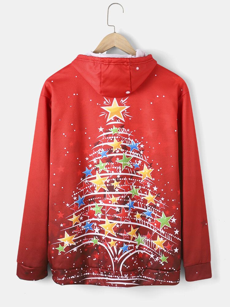 Sudaderas Con Capucha Con Cordón Y Estampado De Árbol De Navidad De Estrellas Para Hombre Con Bolsillo