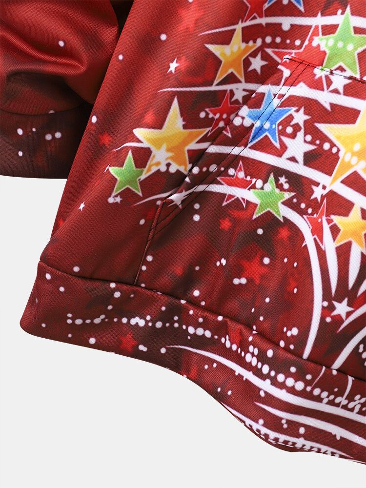 Sudaderas Con Capucha Con Cordón Y Estampado De Árbol De Navidad De Estrellas Para Hombre Con Bolsillo