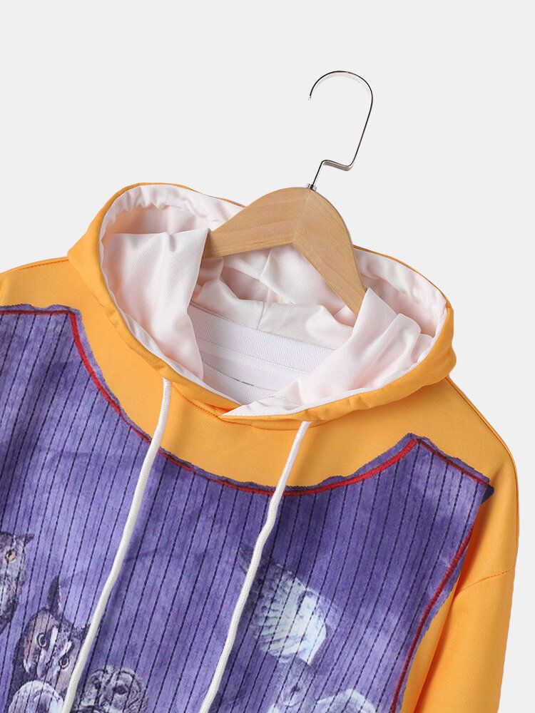 Sudaderas Con Capucha Con Cordón Y Estampado De Búho 3d Para Hombre Con Bolsillo