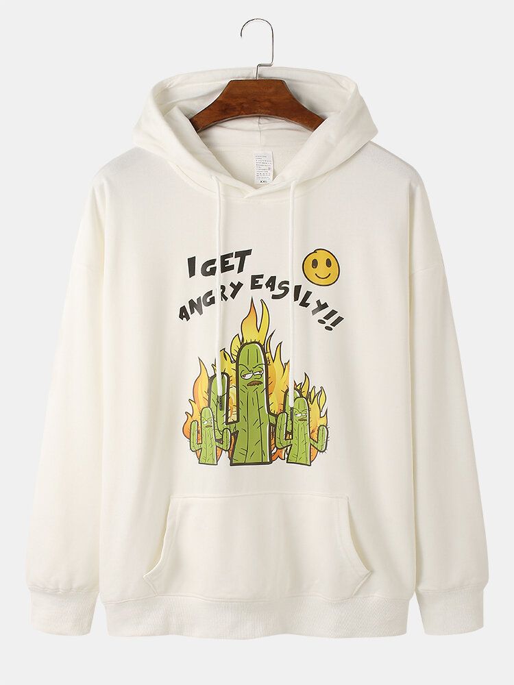 Sudaderas Con Capucha Con Cordón Y Estampado De Cactus De Dibujos Animados Con Eslogan Para Hombre Y Bolsillo