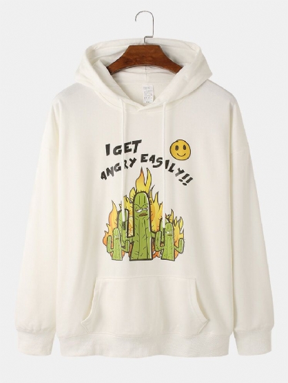 Sudaderas Con Capucha Con Cordón Y Estampado De Cactus De Dibujos Animados Con Eslogan Para Hombre Y Bolsillo