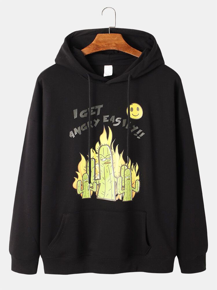 Sudaderas Con Capucha Con Cordón Y Estampado De Cactus De Dibujos Animados Con Eslogan Para Hombre Y Bolsillo