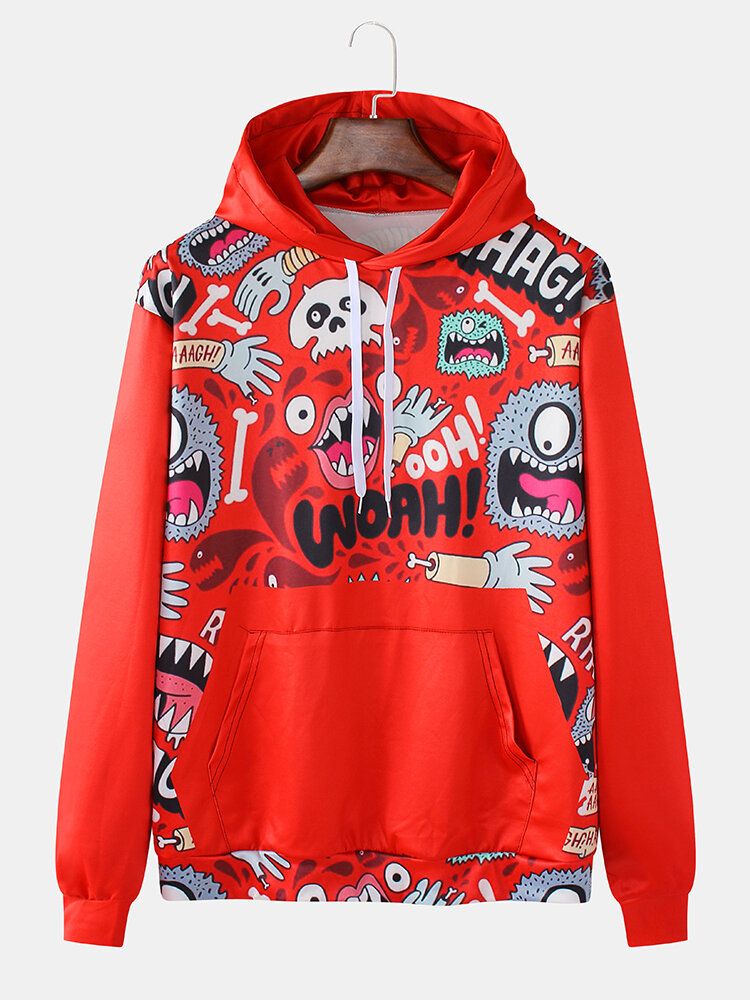 Sudaderas Con Capucha Con Cordón Y Estampado De Dibujos Animados Divertidos Para Hombre Con Bolsillo De Canguro