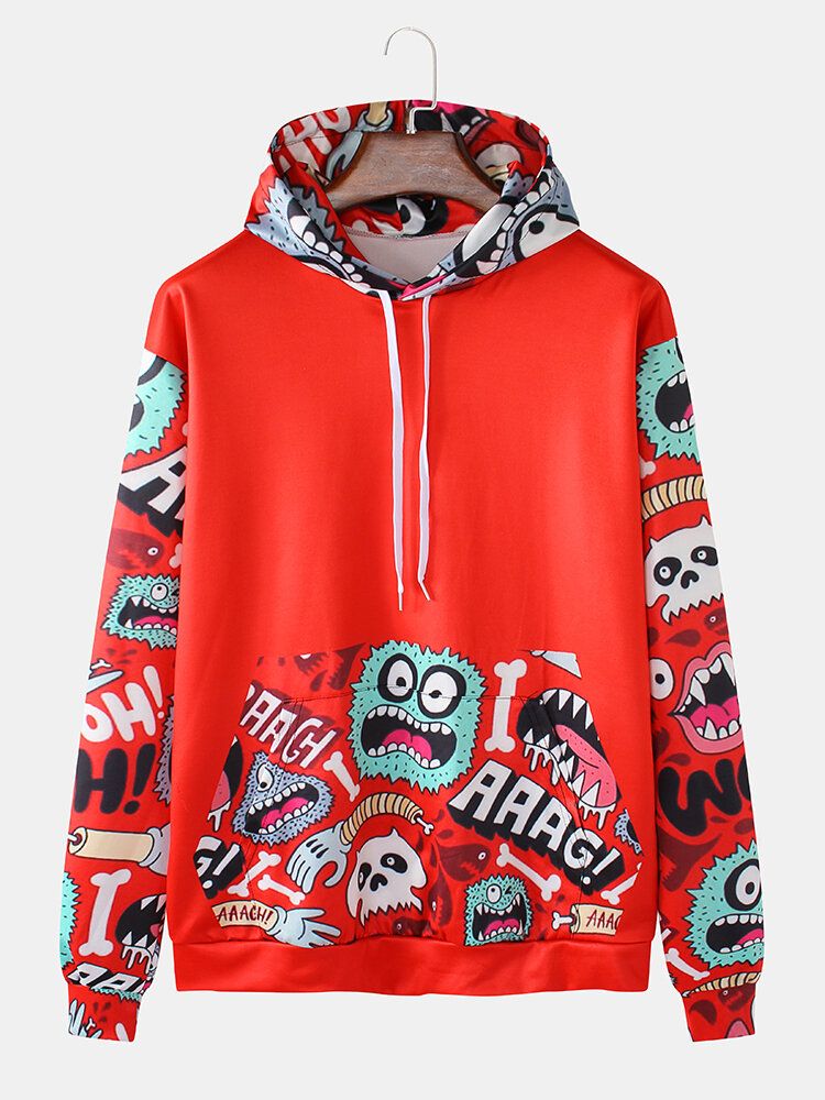 Sudaderas Con Capucha Con Cordón Y Estampado De Dibujos Animados Divertidos Para Hombre Con Bolsillo De Canguro