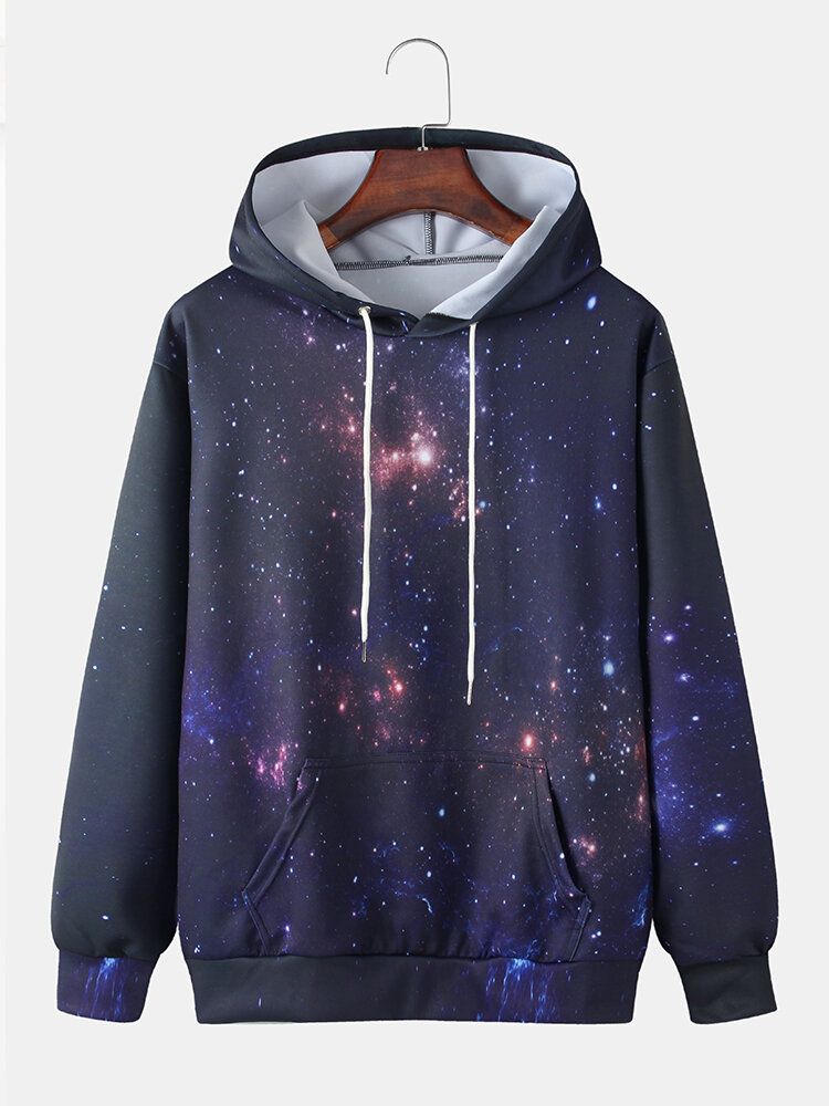 Sudaderas Con Capucha Con Cordón Y Estampado De Galaxia De Cielo Estrellado Para Hombre Con Bolsillo Canguro