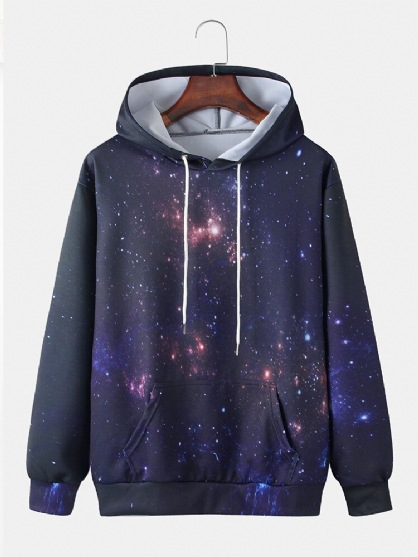 Sudaderas Con Capucha Con Cordón Y Estampado De Galaxia De Cielo Estrellado Para Hombre Con Bolsillo Canguro