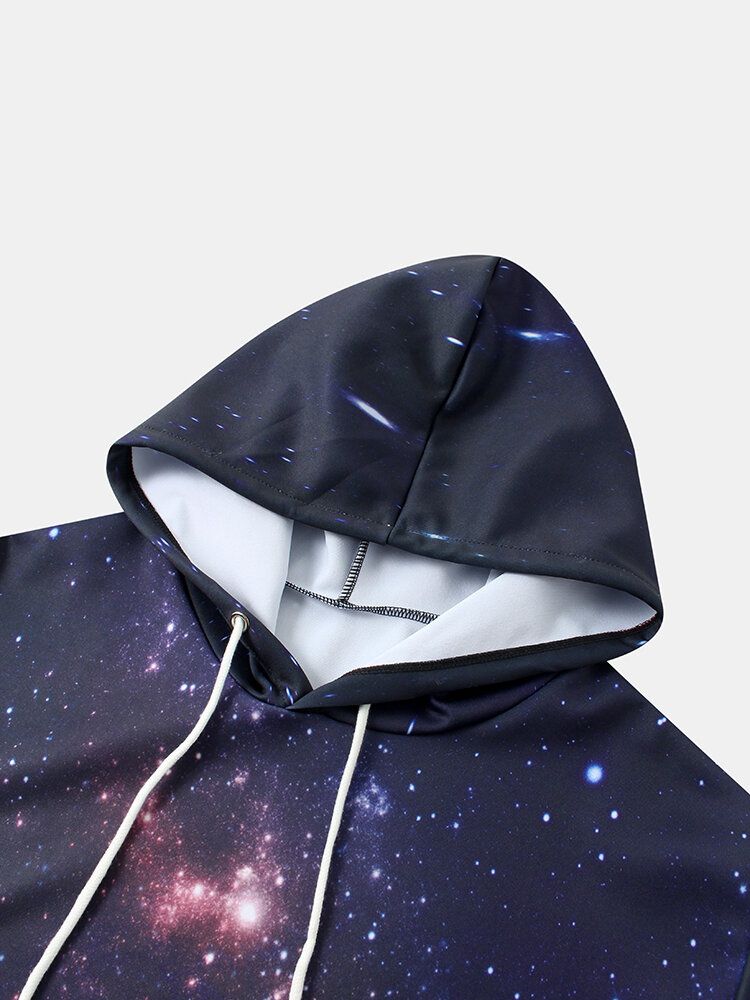 Sudaderas Con Capucha Con Cordón Y Estampado De Galaxia De Cielo Estrellado Para Hombre Con Bolsillo Canguro