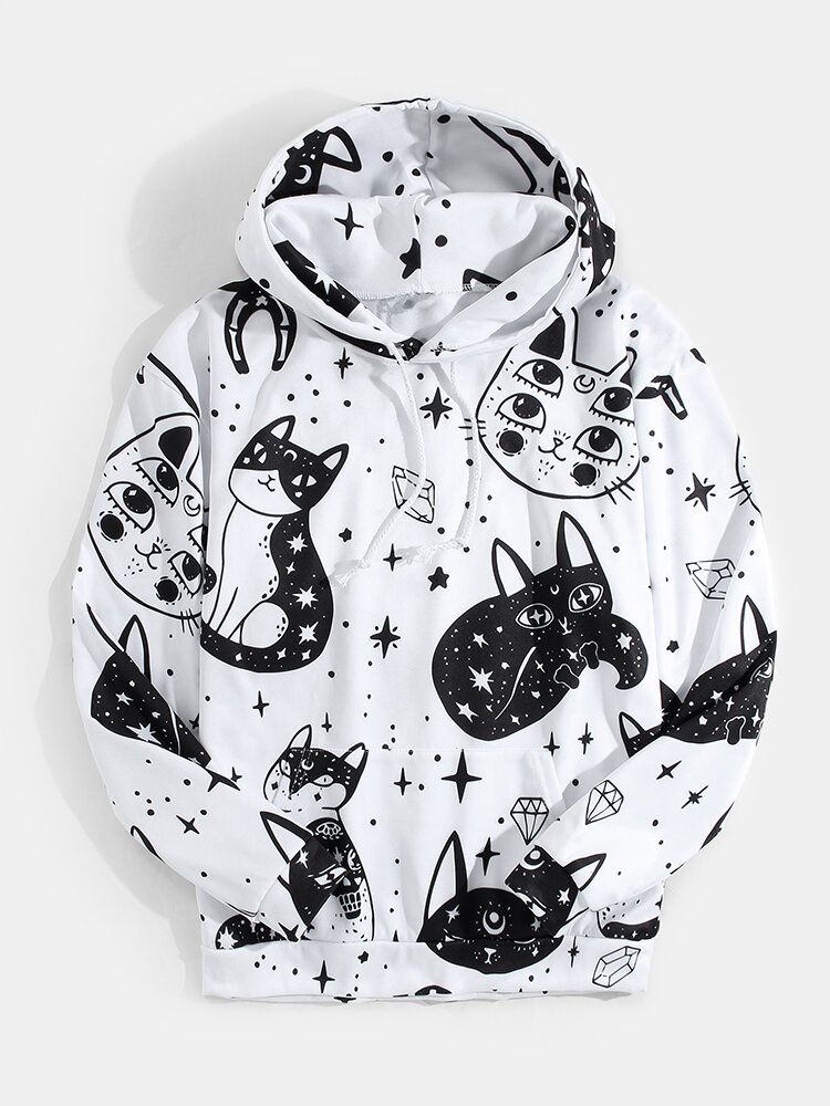 Sudaderas Con Capucha Con Cordón Y Estampado De Gato Divertido Para Hombre Con Bolsillo De Canguro