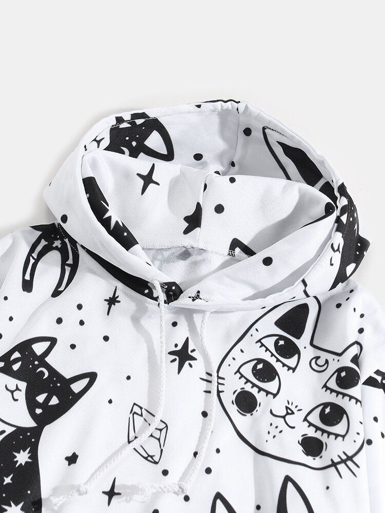 Sudaderas Con Capucha Con Cordón Y Estampado De Gato Divertido Para Hombre Con Bolsillo De Canguro