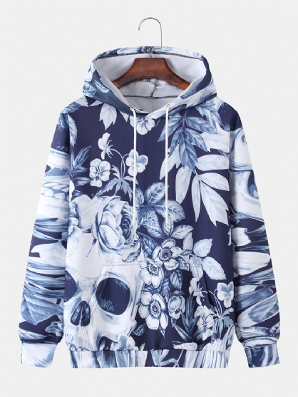 Sudaderas Con Capucha Con Cordón Y Estampado De Hojas Vegetales Para Hombre Con Bolsillo De Canguro