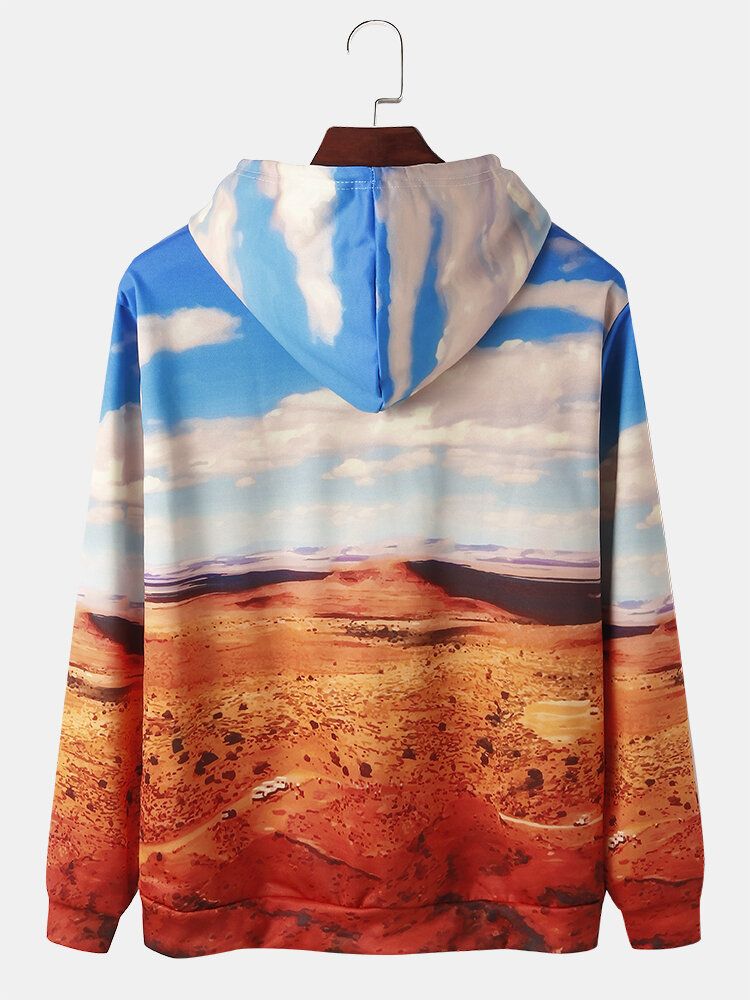 Sudaderas Con Capucha Con Cordón Y Estampado De Paisaje Del Desierto Para Hombre Con Bolsillo