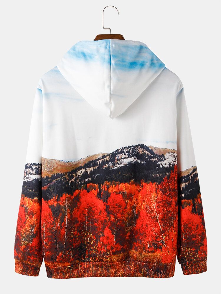 Sudaderas Con Capucha Con Cordón Y Estampado De Paisaje Forestal Para Hombre Con Bolsillo