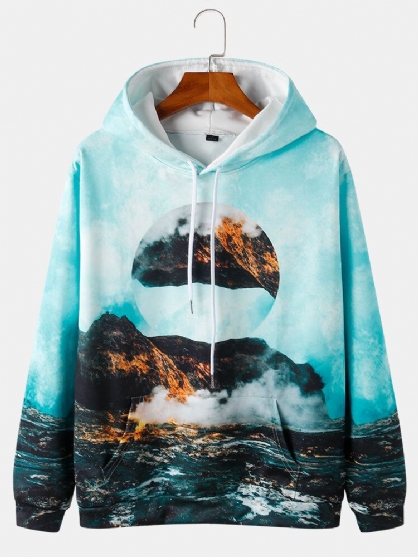 Sudaderas Con Capucha Con Cordón Y Estampado De Paisaje De Montaña Para Hombre