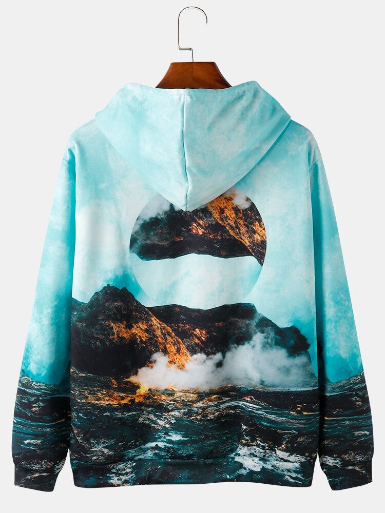 Sudaderas Con Capucha Con Cordón Y Estampado De Paisaje De Montaña Para Hombre