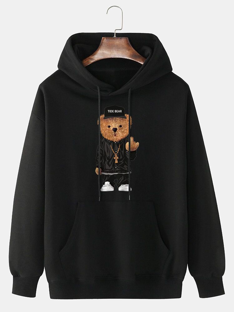 Sudaderas Con Capucha Con Cordón Y Hombros Caídas Con Estampado De Oso De Dibujos Animados 100% Algodón Para Hombre