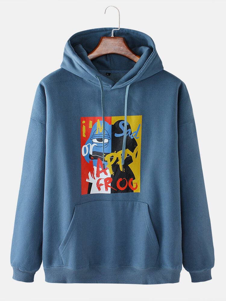 Sudaderas Con Capucha Con Cordón Y Hombros Caídos De Algodón Con Gráfico De Letras De Dibujos Animados Para Hombre Con Bolsillo