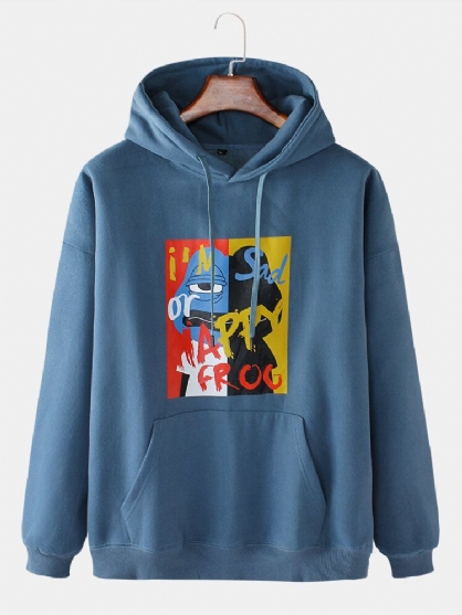 Sudaderas Con Capucha Con Cordón Y Hombros Caídos De Algodón Con Gráfico De Letras De Dibujos Animados Para Hombre Con Bolsillo