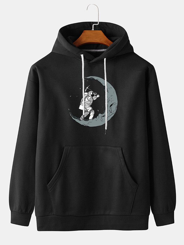 Sudaderas Con Capucha Con Cordón Y Hombros Caídos Con Estampado De Astronauta Divertido Para Hombre