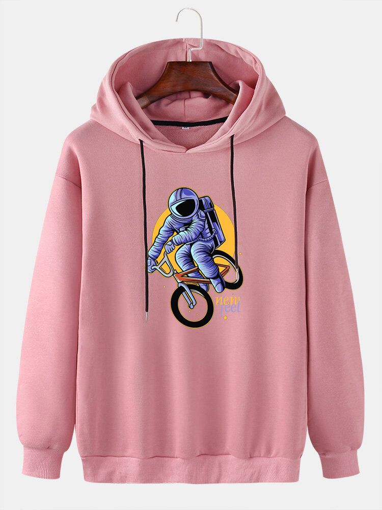 Sudaderas Con Capucha Con Cordón Y Hombros Caídos Con Estampado De Astronauta Divertido Para Hombre