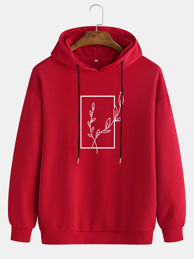 Sudaderas Con Capucha Con Cordón Y Hombros Caídos Con Estampado Gráfico Simple Para Hombre