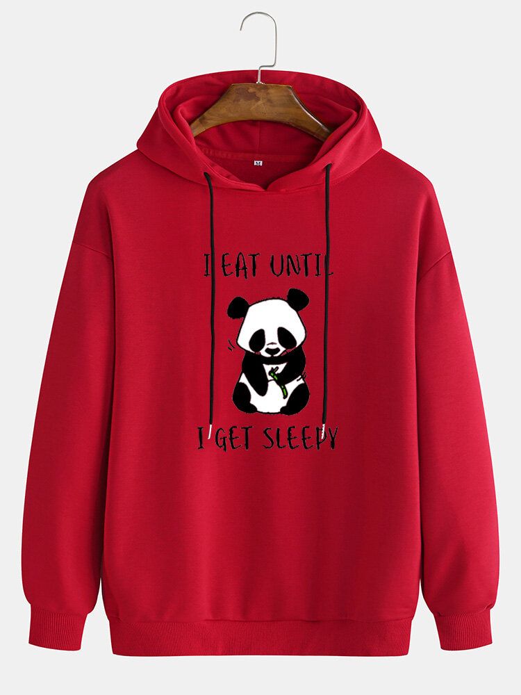 Sudaderas Con Capucha Con Cordón Y Hombros Caídos Con Estampado De Lema Y Panda De Dibujos Animados Lindo Para Hombre