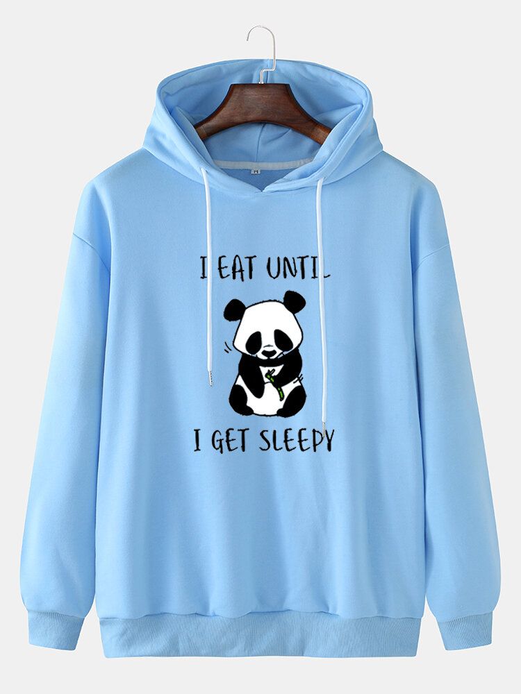 Sudaderas Con Capucha Con Cordón Y Hombros Caídos Con Estampado De Lema Y Panda De Dibujos Animados Lindo Para Hombre