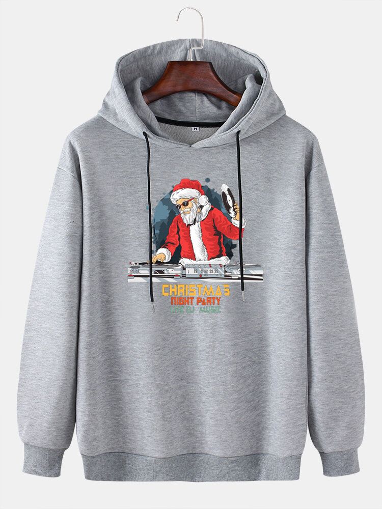 Sudaderas Con Capucha Con Cordón Y Manga Caída Con Estampado De Letras De Papá Noel Navideño Para Hombre