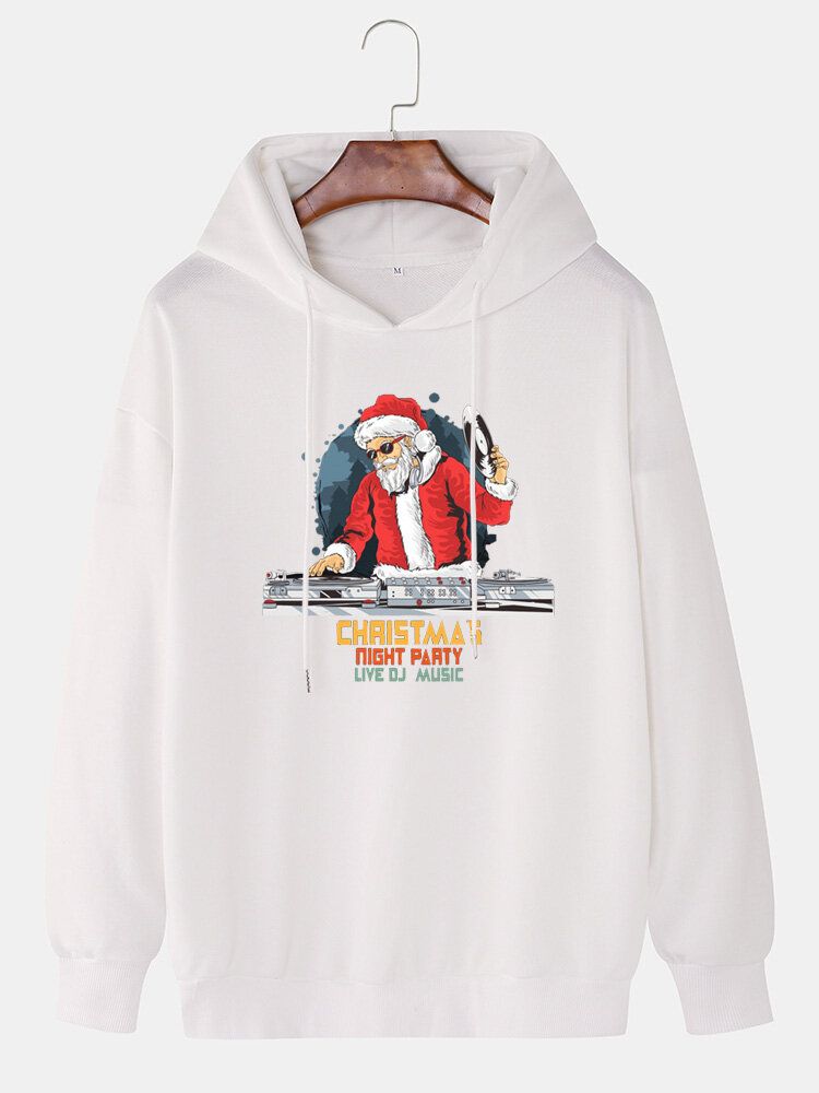 Sudaderas Con Capucha Con Cordón Y Manga Caída Con Estampado De Letras De Papá Noel Navideño Para Hombre