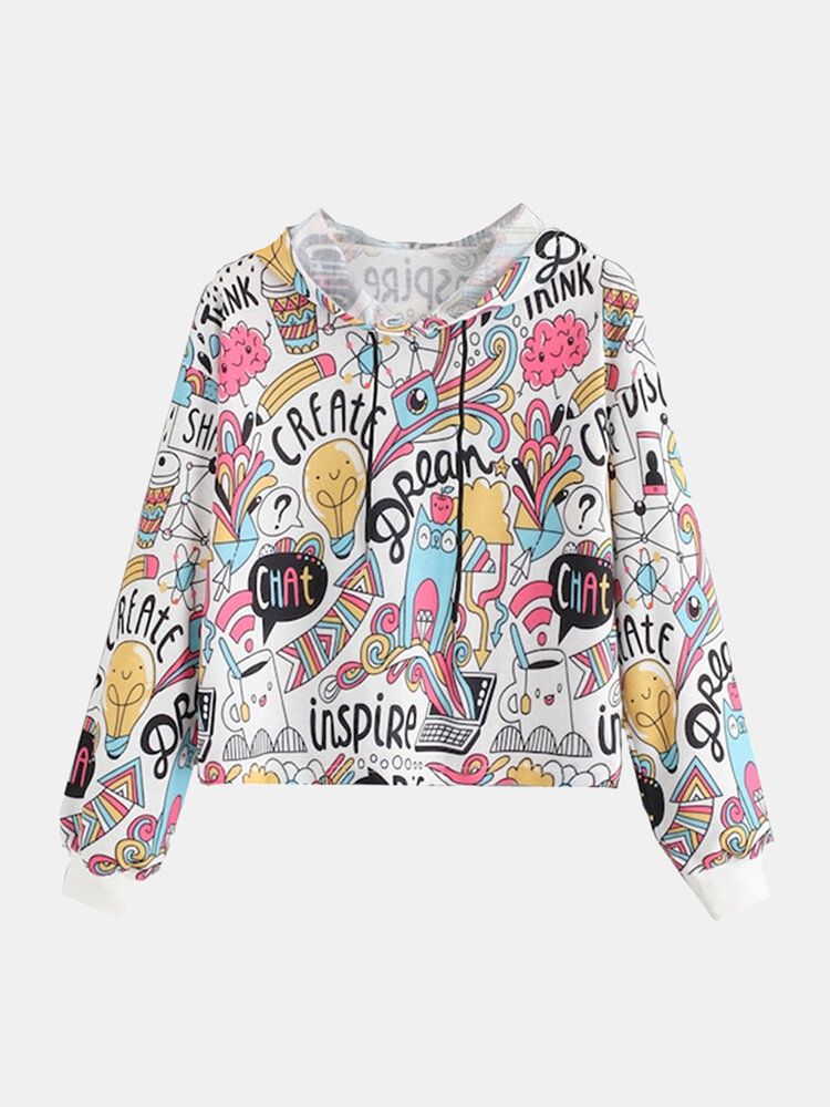 Sudaderas Con Capucha Con Cordones Casuales De Manga Larga Con Estampado De Graffiti De Dibujos Animados Lindo Para Mujeres