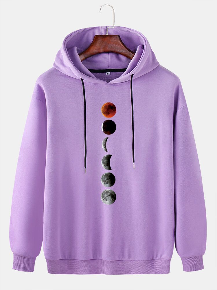 Sudaderas Con Capucha Con Cordones Y Hombros Caídos Con Gráficos De Luna De Diseño Para Hombre