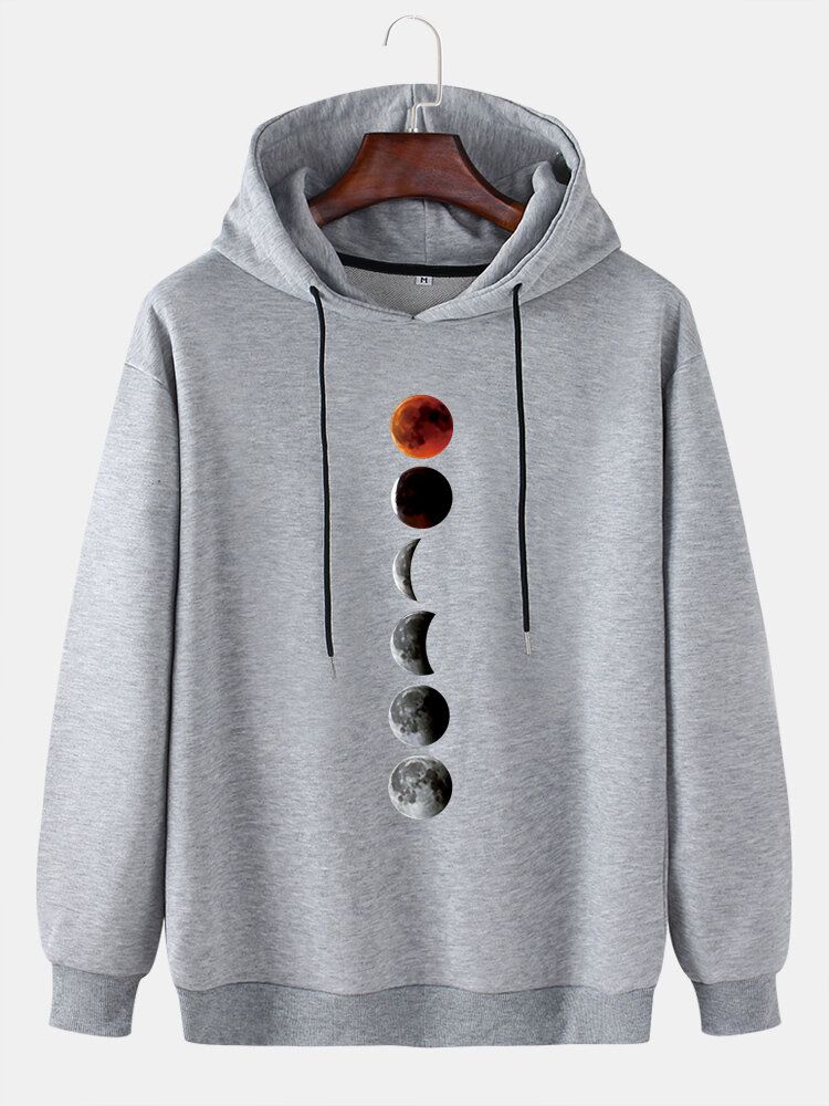 Sudaderas Con Capucha Con Cordones Y Hombros Caídos Con Gráficos De Luna De Diseño Para Hombre