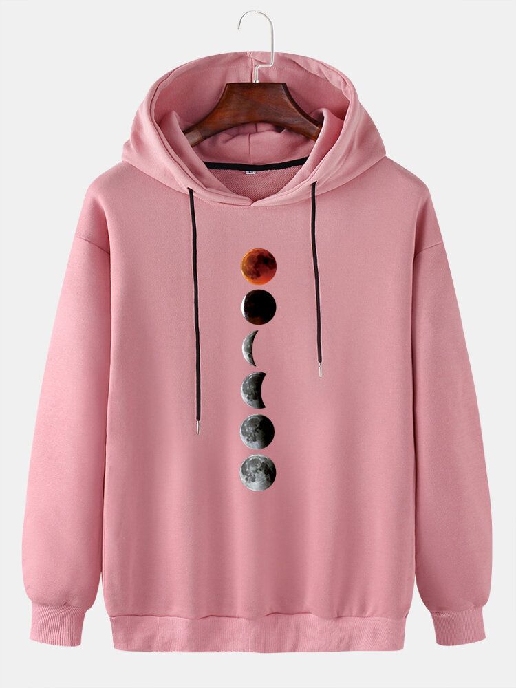 Sudaderas Con Capucha Con Cordones Y Hombros Caídos Con Gráficos De Luna De Diseño Para Hombre