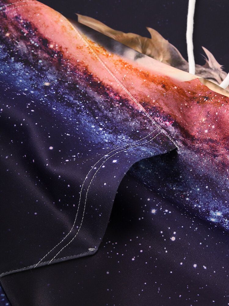 Sudaderas Con Capucha De Diseño De Bolsillo Con Bolsa De Manga Larga Con Estampado De Galaxia Con Patrón De Gato 3d Divertido Para Hombre