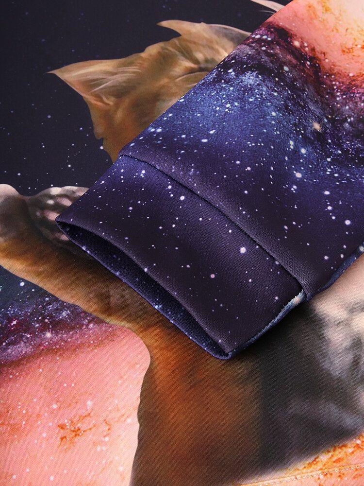 Sudaderas Con Capucha De Diseño De Bolsillo Con Bolsa De Manga Larga Con Estampado De Galaxia Con Patrón De Gato 3d Divertido Para Hombre