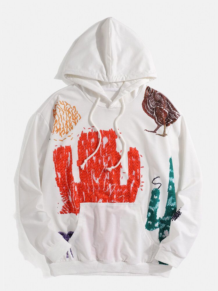 Sudaderas Con Capucha Con Diseño De Bolsillo De Canguro Blanco Con Estampado Animal Para Hombre