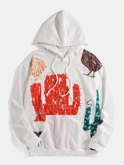 Sudaderas Con Capucha Con Diseño De Bolsillo De Canguro Blanco Con Estampado Animal Para Hombre