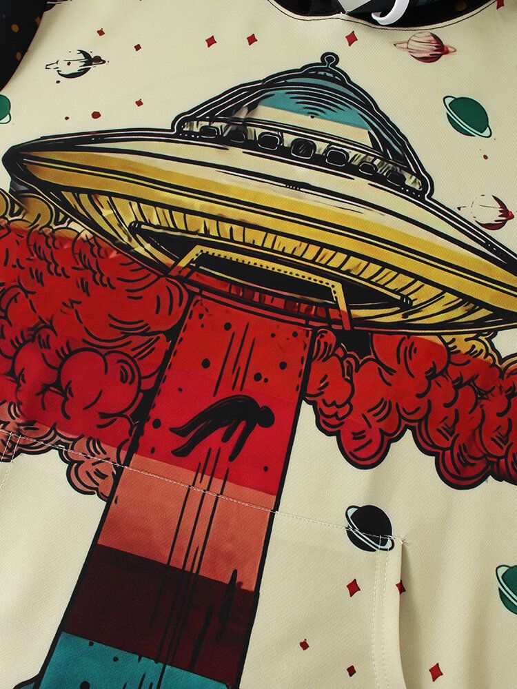 Sudaderas Con Capucha De Diseño De Bolsillo De Canguro Con Estampado De Graffiti De Planeta Ufo Para Hombre