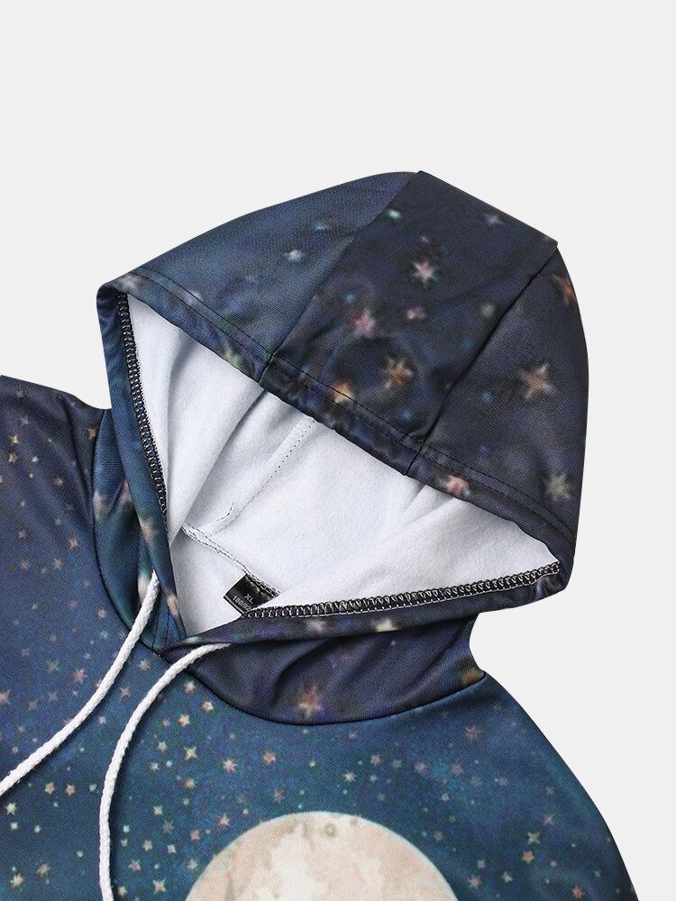 Sudaderas Con Capucha De Diseño De Bolsillo De Canguro Con Estampado De Pintura De Paisaje De Montaña Para Hombre