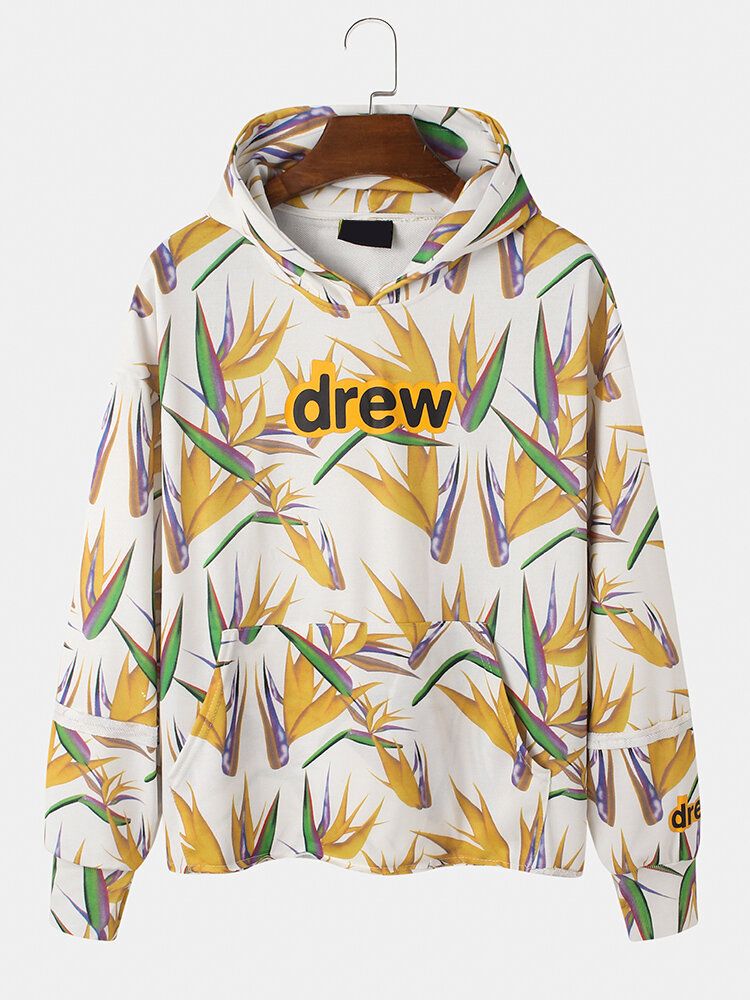 Sudaderas Con Capucha Con Diseño De Estampado Floral Y Emojis Drew Para Hombre Con Bolsillo De Canguro