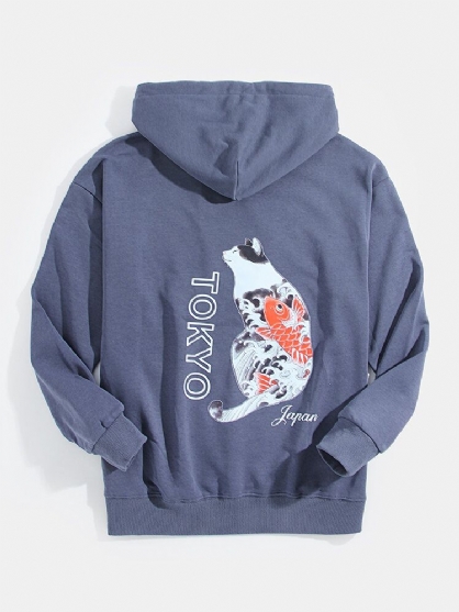 Sudaderas Con Capucha Con Diseño De Gato Y Letras En La Espalda Para Hombre Con Bolsillo De Canguro