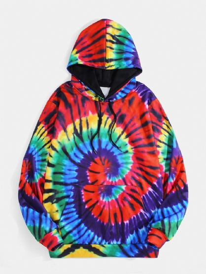 Sudaderas Con Capucha De Diseño De Manga Larga Con Bolsillo Con Estampado De Teñido Anudado Colorido Para Hombre Con Bolsillo