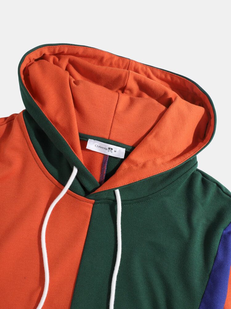 Sudaderas Con Capucha De Diseño De Manga Larga De Patchwork Multicolor Para Hombre