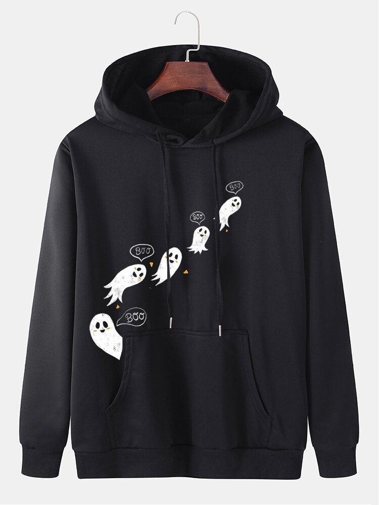 Sudaderas Con Capucha Divertidas Con Cordón Y Estampado De Fantasmas De Dibujos Animados Para Hombre Con Bolsillo