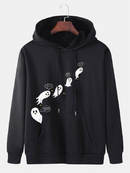 Sudaderas Con Capucha Divertidas Con Cordón Y Estampado De Fantasmas De Dibujos Animados Para Hombre Con Bolsillo