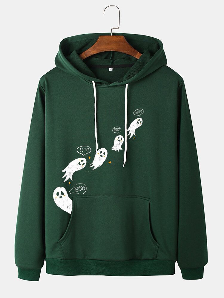 Sudaderas Con Capucha Divertidas Con Cordón Y Estampado De Fantasmas De Dibujos Animados Para Hombre Con Bolsillo