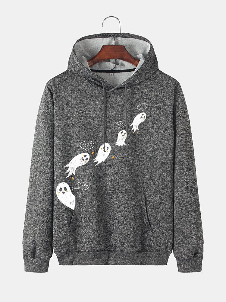 Sudaderas Con Capucha Divertidas Con Cordón Y Estampado De Fantasmas De Dibujos Animados Para Hombre Con Bolsillo