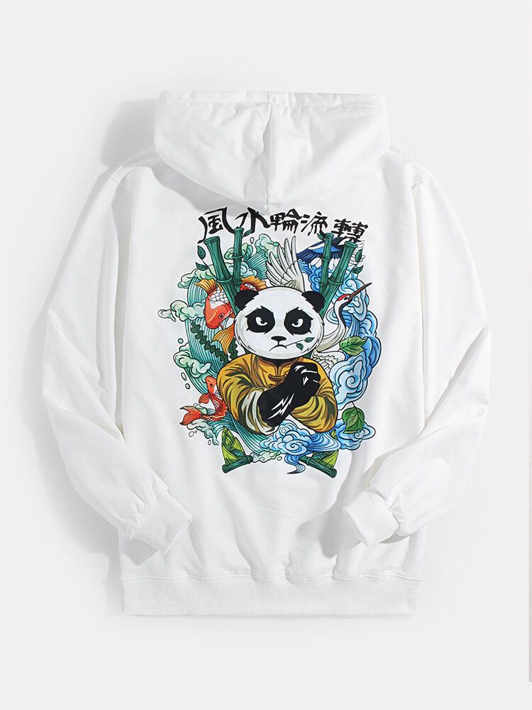 Sudaderas Con Capucha De Estilo Étnico Con Bolsillo Trasero Con Estampado De Panda De Dibujos Animados Y Texto Para Hombre