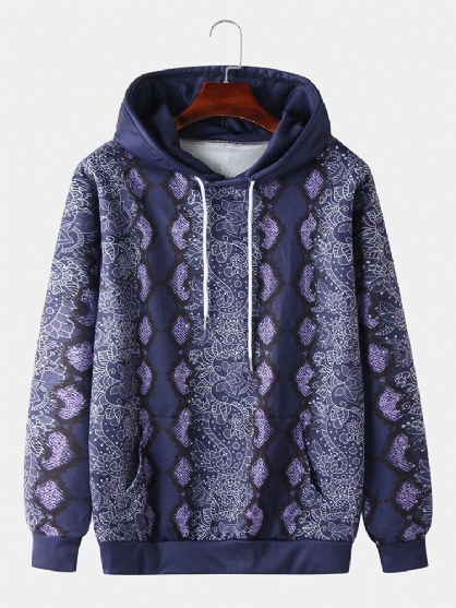 Sudaderas Con Capucha De Estilo Étnico Con Estampado Floral Y Estampado De Piel De Serpiente Para Hombre Con Bolsillo