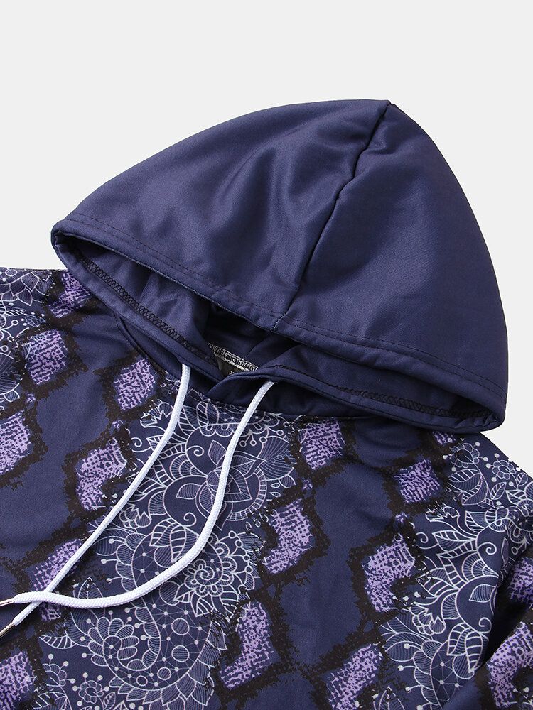 Sudaderas Con Capucha De Estilo Étnico Con Estampado Floral Y Estampado De Piel De Serpiente Para Hombre Con Bolsillo