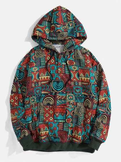 Sudaderas Con Capucha De Estilo Étnico De Lana Polar Con Estampado Tribal Para Hombre